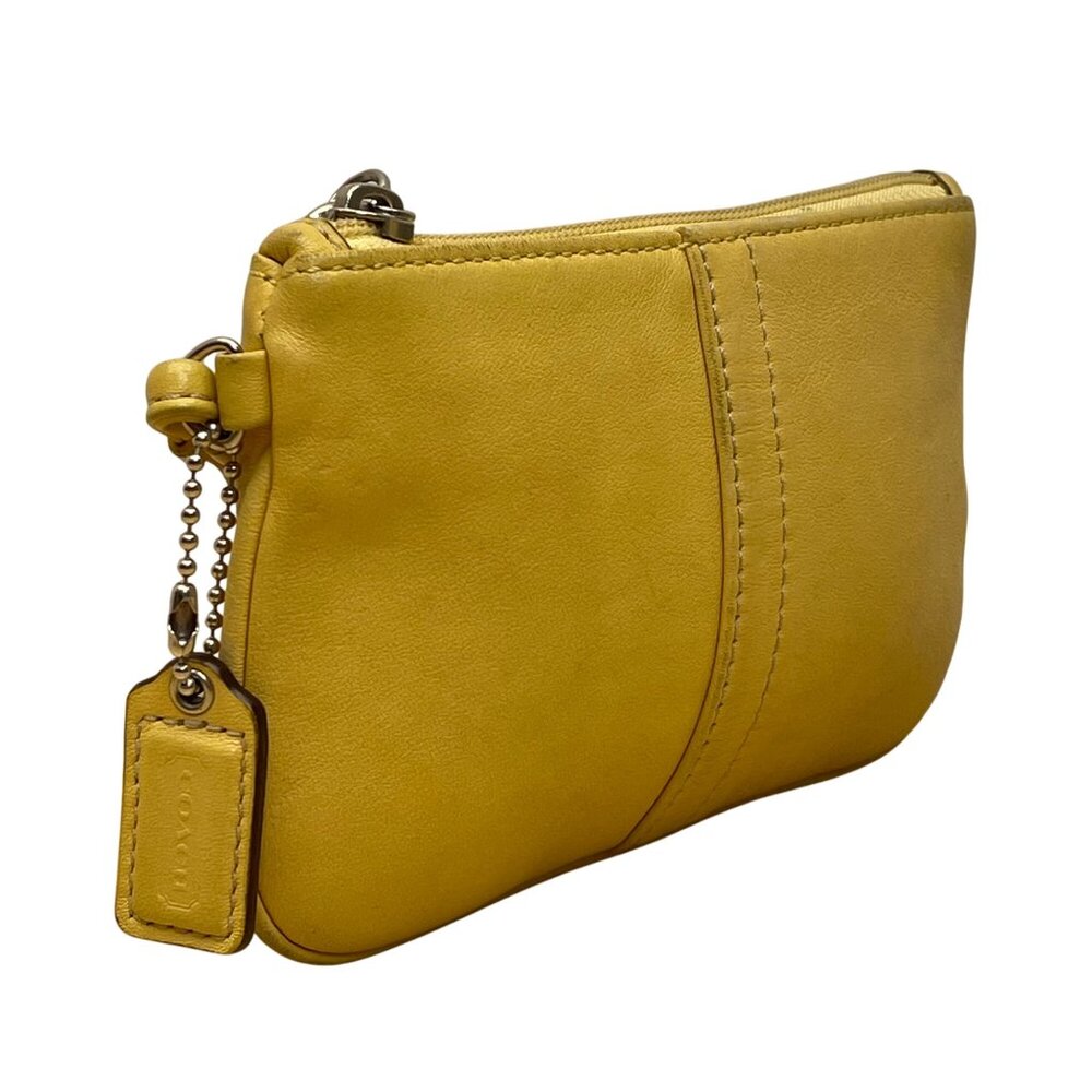 Coach Women’s Yellow Leather With Strap & Tag Wristlet Pouch Handbag Size S - Picture 7 of 10